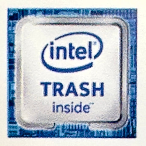 ‘Trash Inside’ Intel Atom Core Legacy Parody Sticker ( 0.7” x 0.7” )