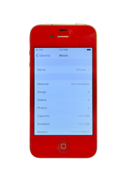 Custom Apple iPhone 4 Red 16GB iOS 7.1.2 MC608LL/A A1332