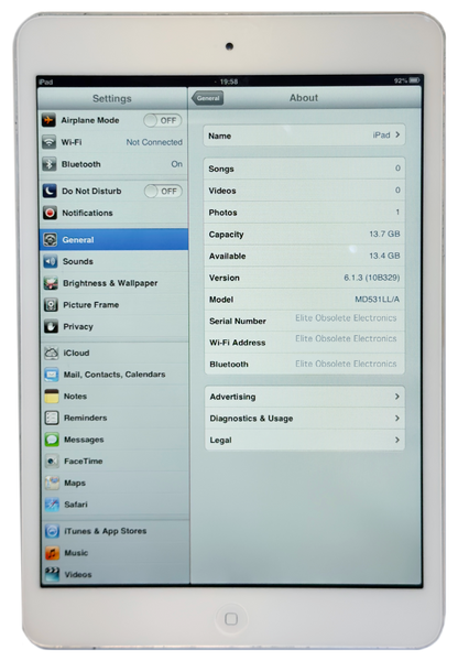 Rare iOS 6.1.3 Refurbished Apple iPad Mini 1st Generation 16GB Silver White WiFi New Battery