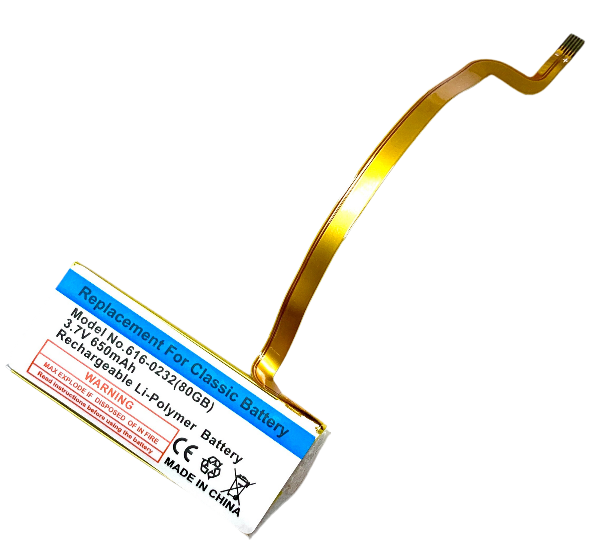 650mah Thin Lithium Polymer Battery for Apple iPod Video 5th 5.5 & iPod Classic 6th 7th A1136 A1238