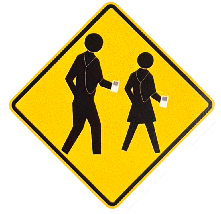 Caution iPod Crossing Silhouette Style Yellow Sticker