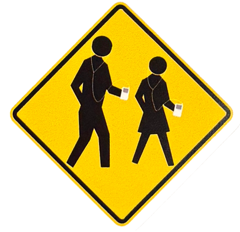 Caution iPod Crossing Silhouette Style Yellow Sticker