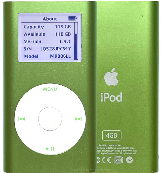 Refurbished Apple iPod Mini 1st 2nd Generation Green A1051 M9434LL/A M9806LL/A M9807LL/A 4GB 6GB MicroDrive & 32GB 64GB 128GB 256GB 512GB 1TB SD Card 650mah