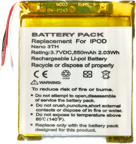 550mah New Replacement Battery for Apple iPod Nano 3rd Generation